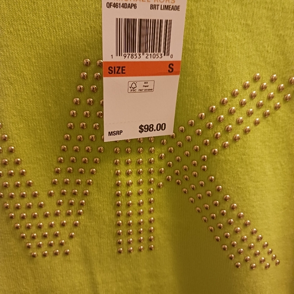Michael Michael Kors Limeade Green Gold Studded Knit Top NWT Sz S - Picture 4 of 5